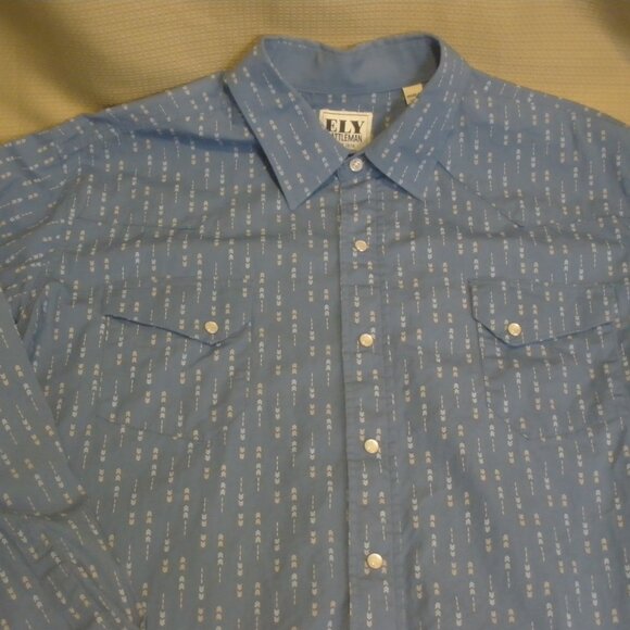 Ely Cattleman Mens Pearl Snap Shirt Sz XL 100% Cotton Blue W/ Arrows Long Sleeve - Picture 2 of 10